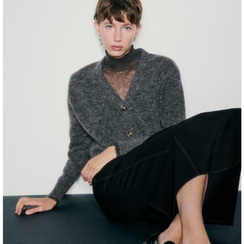 Zara Semi-Sheer Detail Knit Sweater in Anthracite Grey